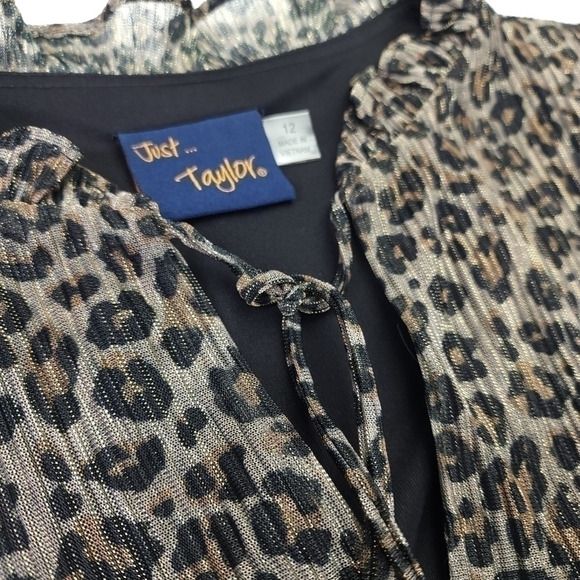 New Just Taylor Gold Metallic Leopard Print Dress Size 12 - Picture 8 of 12